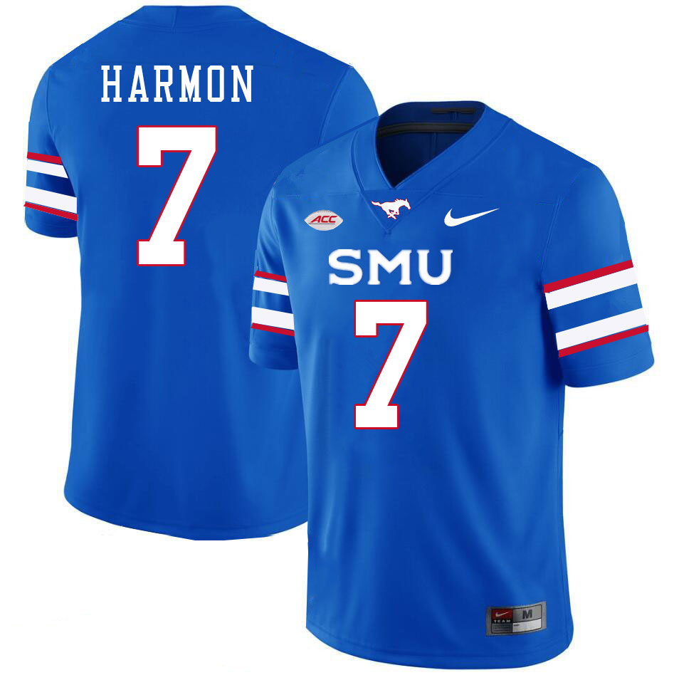 SMU Mustangs #7 Deuce Harmon Jersey College Football Uniforms-Royal